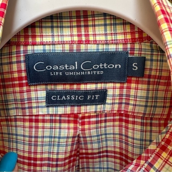 Coastal Cotton Plaid Long Sleeve Red White Blue Button Down Shirt‎ Mens Small - Picture 5 of 5